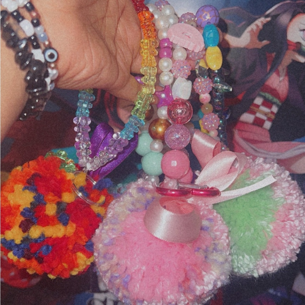 Colorful Bag Charms/Keychains with Pom Poms by raritytrinkets